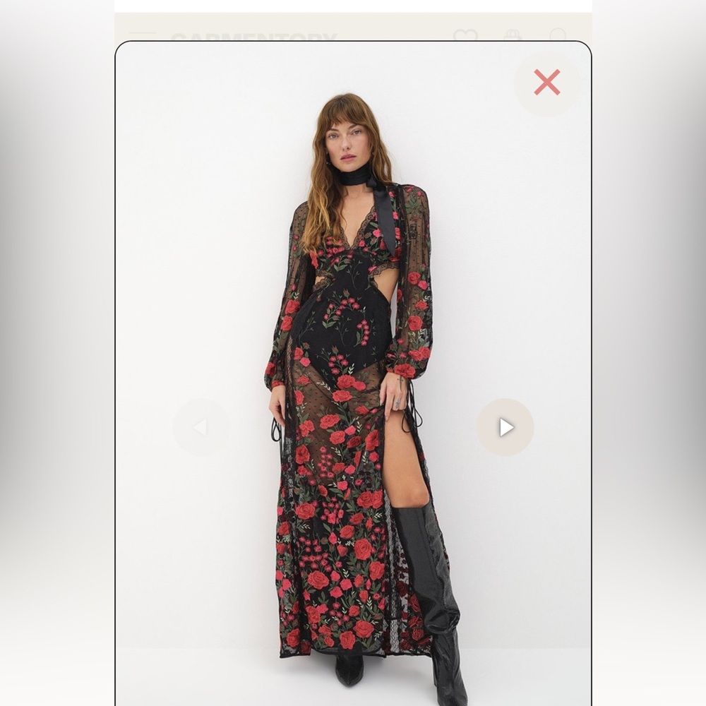 For Love And Lemons Black and Red Floral Long Sleeve Dress
